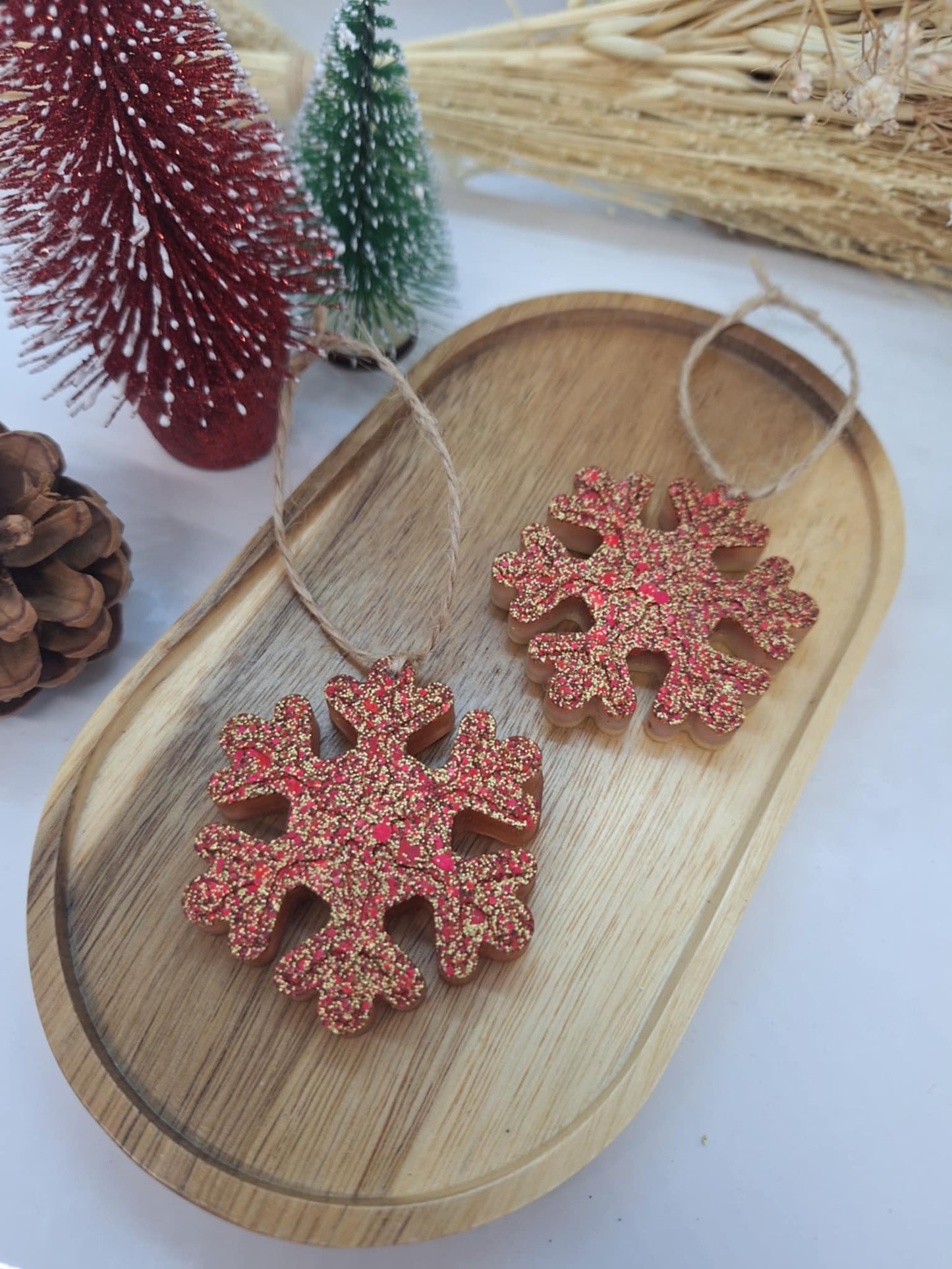Suspension de Noël - Duo Flocon de neige à paillette
