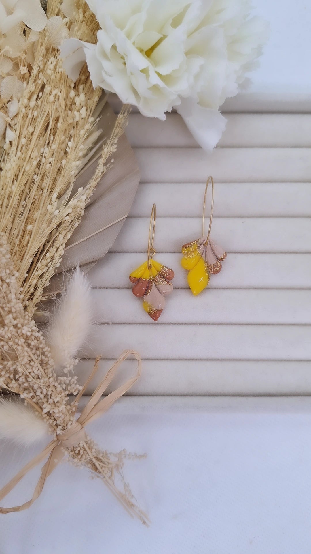 Boucle d'oreille Créole - JAUNE & MARRON