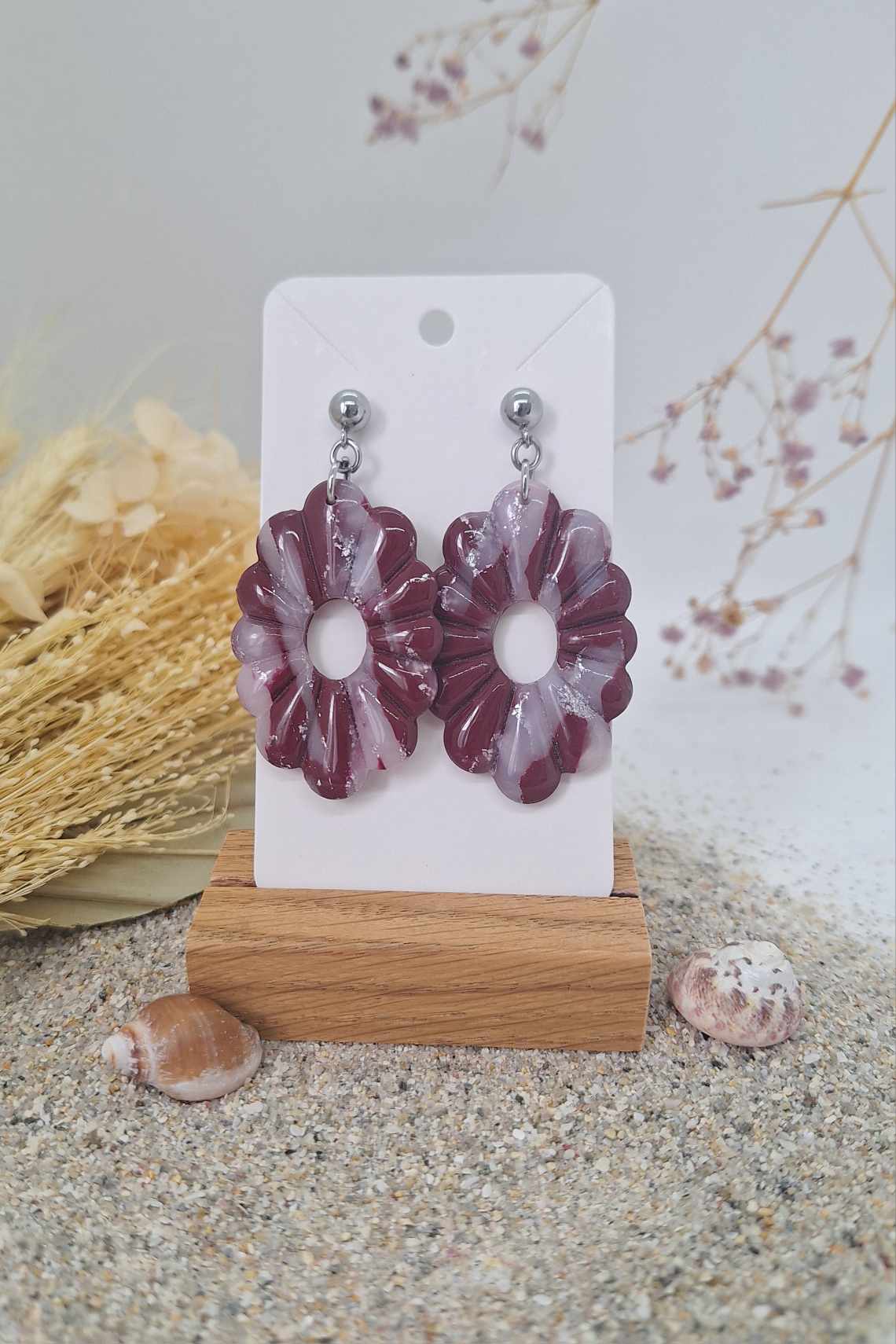 Boucle d'oreille - Bella - Bordeaux - Mille et Douces Créations