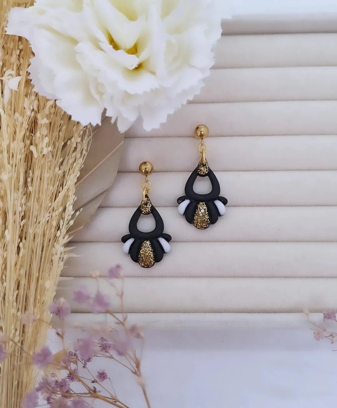 Boucle d'oreille - BLACK AND GOLD - Mille et Douces Créations