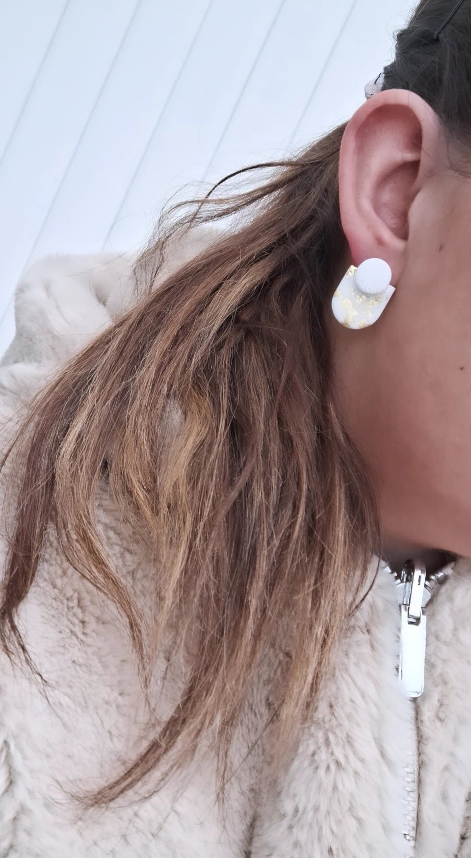 Boucle d'oreille - Blanc & Or - Mille et Douces Créations