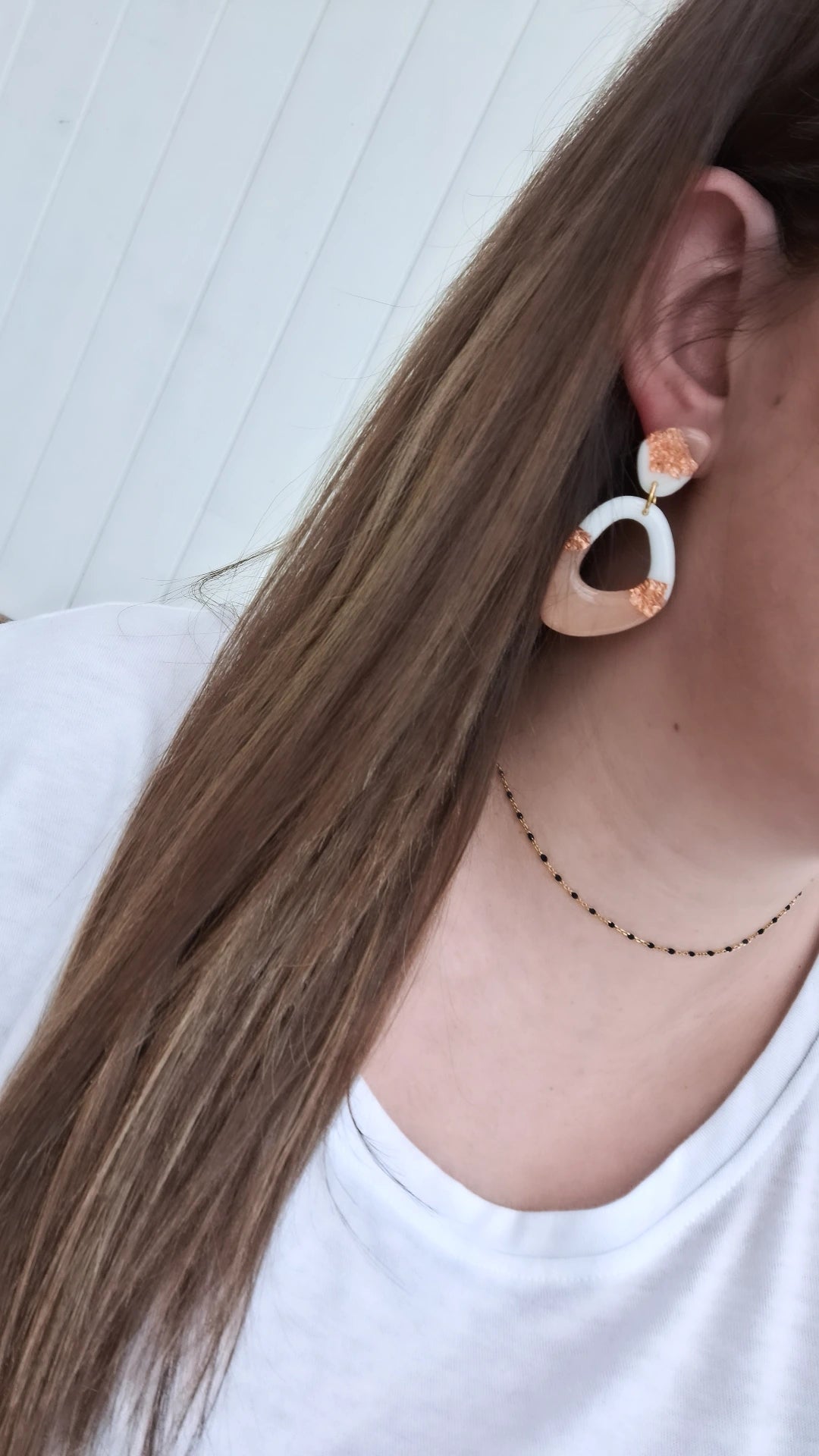 Boucle d'oreille - BLANC & ROSE - Mille et Douces Créations