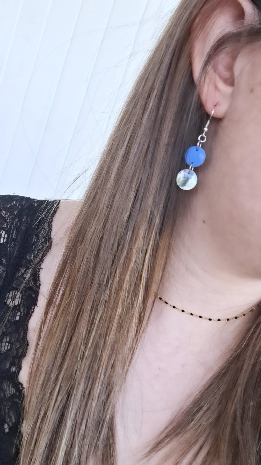 Boucle d'oreille - BLEU & BLANCHE version argentée - Mille et Douces Créations