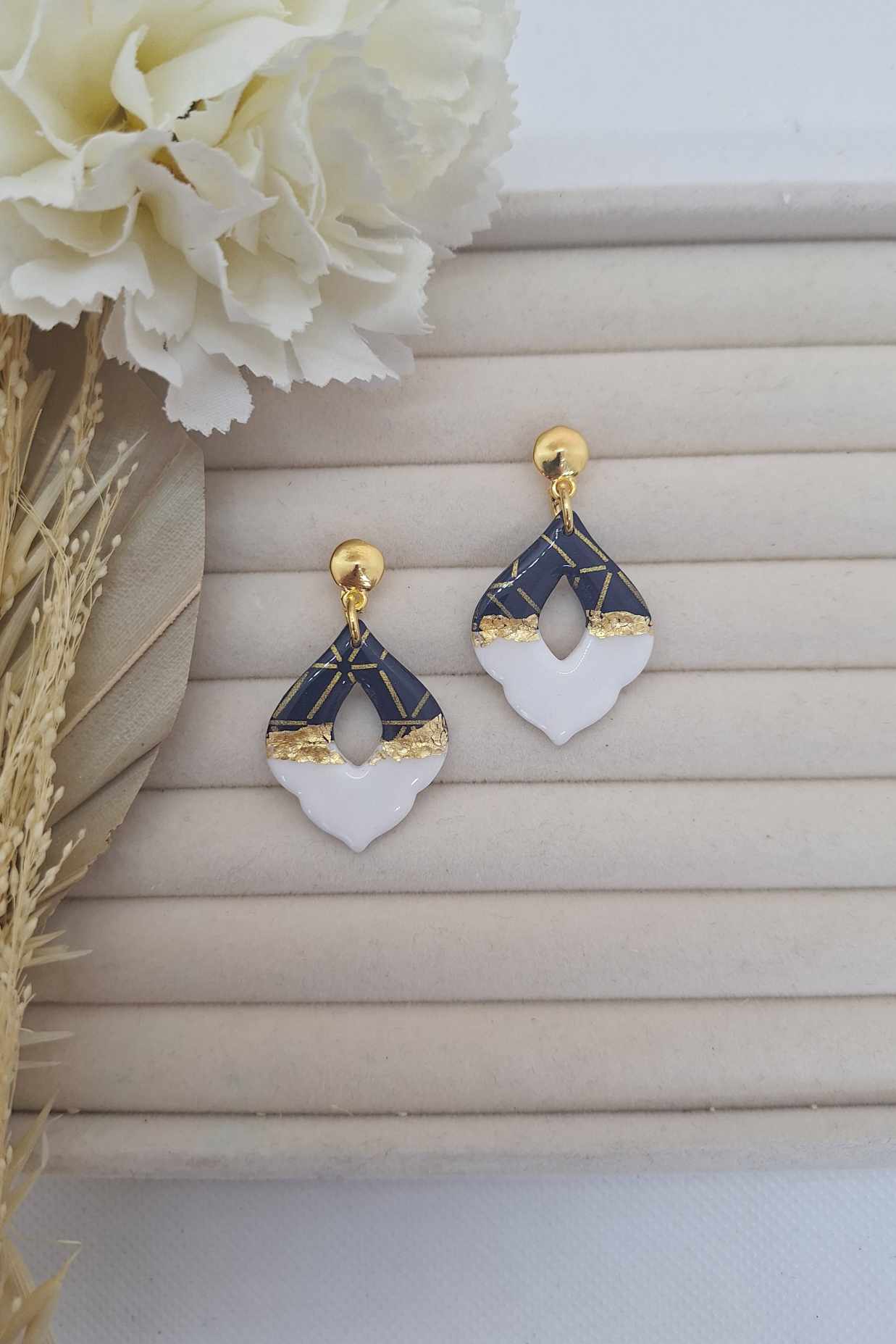 Boucle d'oreille - BLEU MARINE A MOTIFS - Mille et Douces Créations