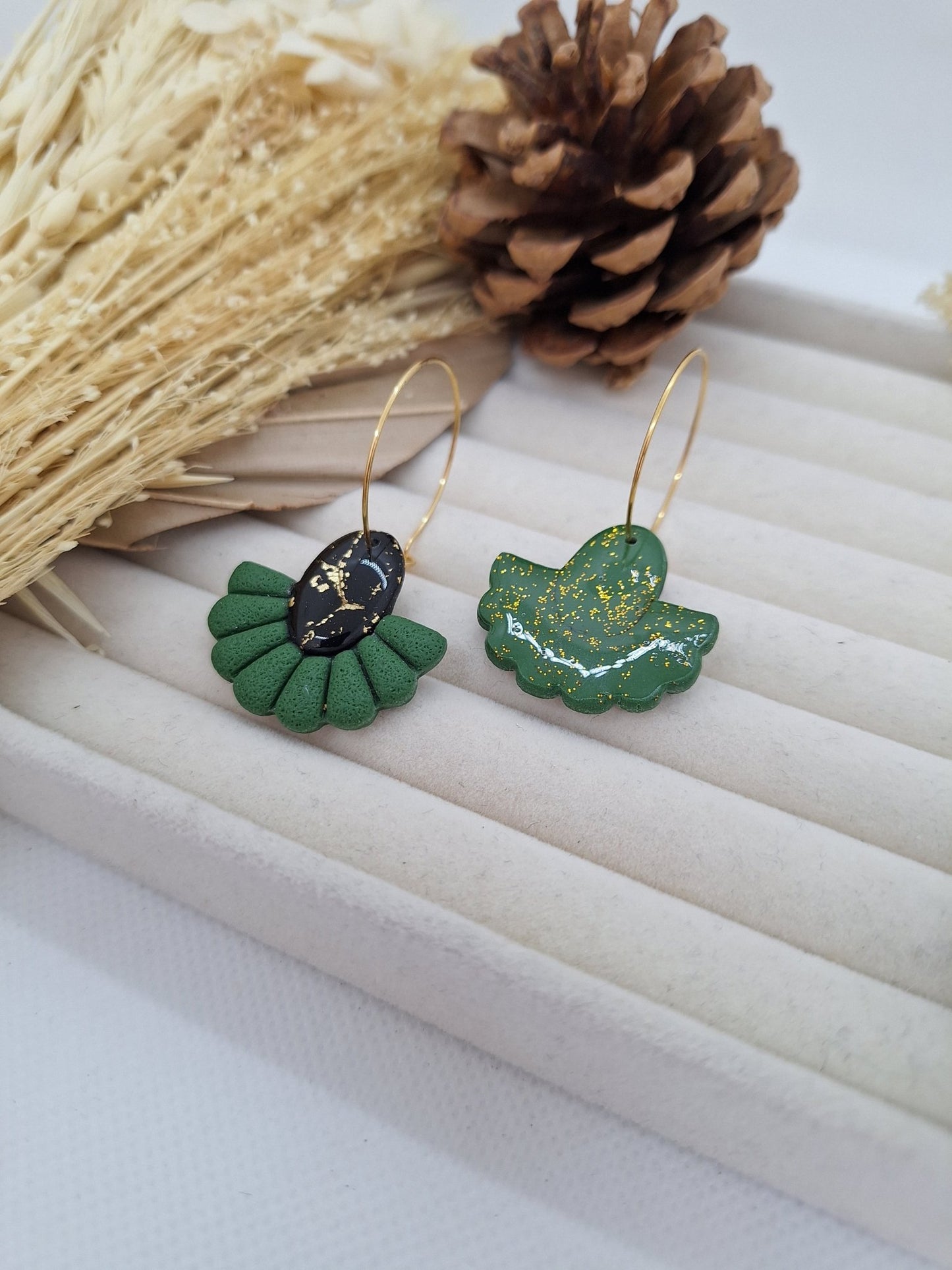 Boucle d'oreille - LIZA - Vert/Noir/Doré - Mille et Douces Créations