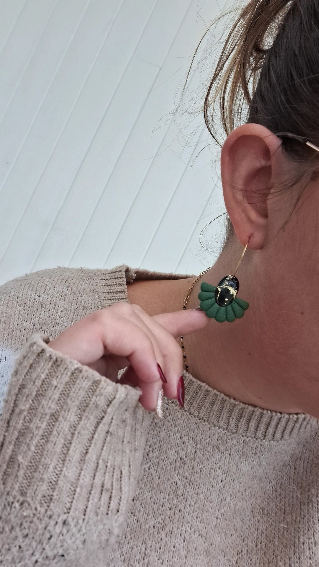 Boucle d'oreille - LIZA - Vert/Noir/Doré - Mille et Douces Créations