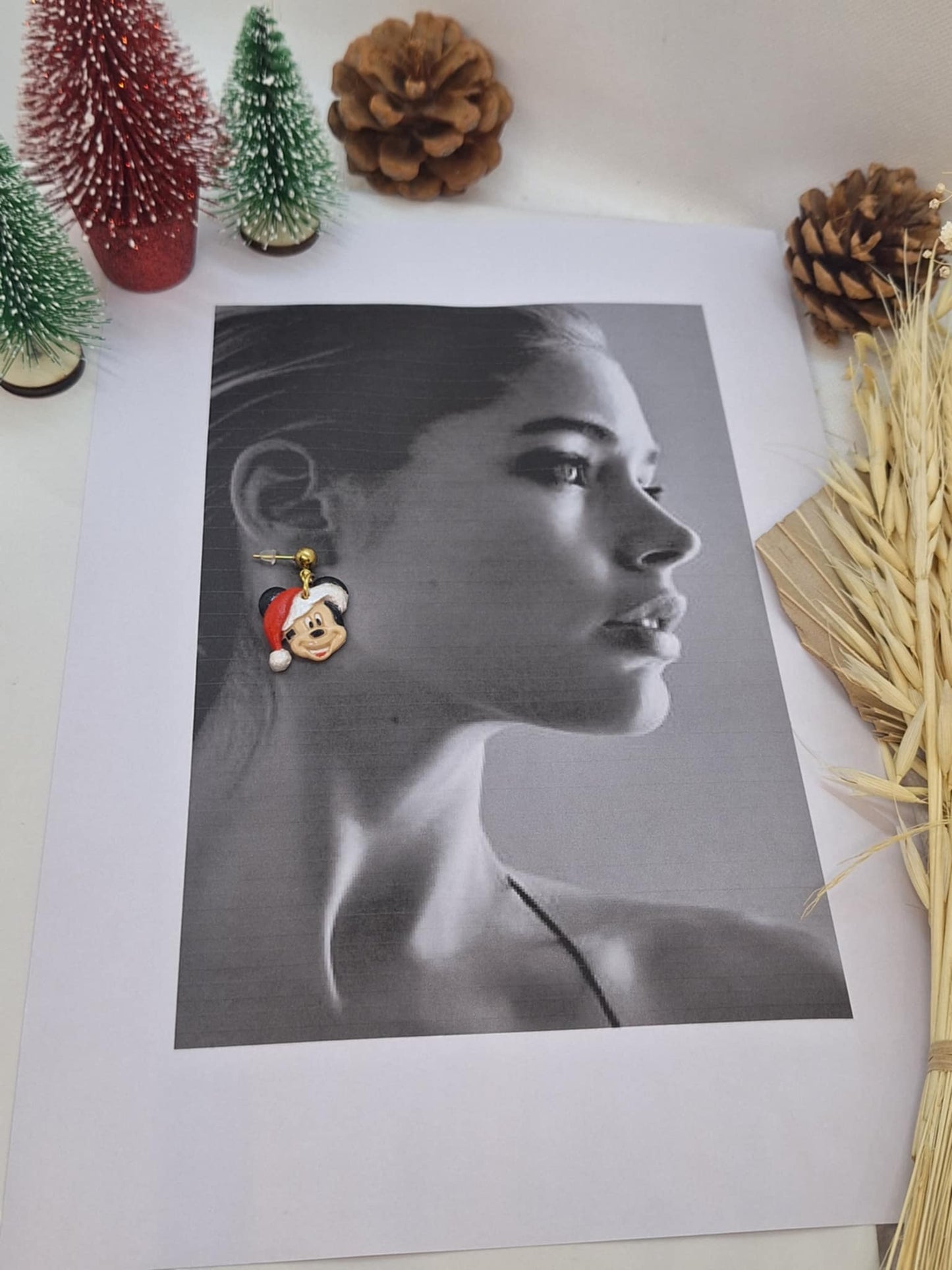Boucle d'oreille - Mickey Noël - Mille et Douces Créations