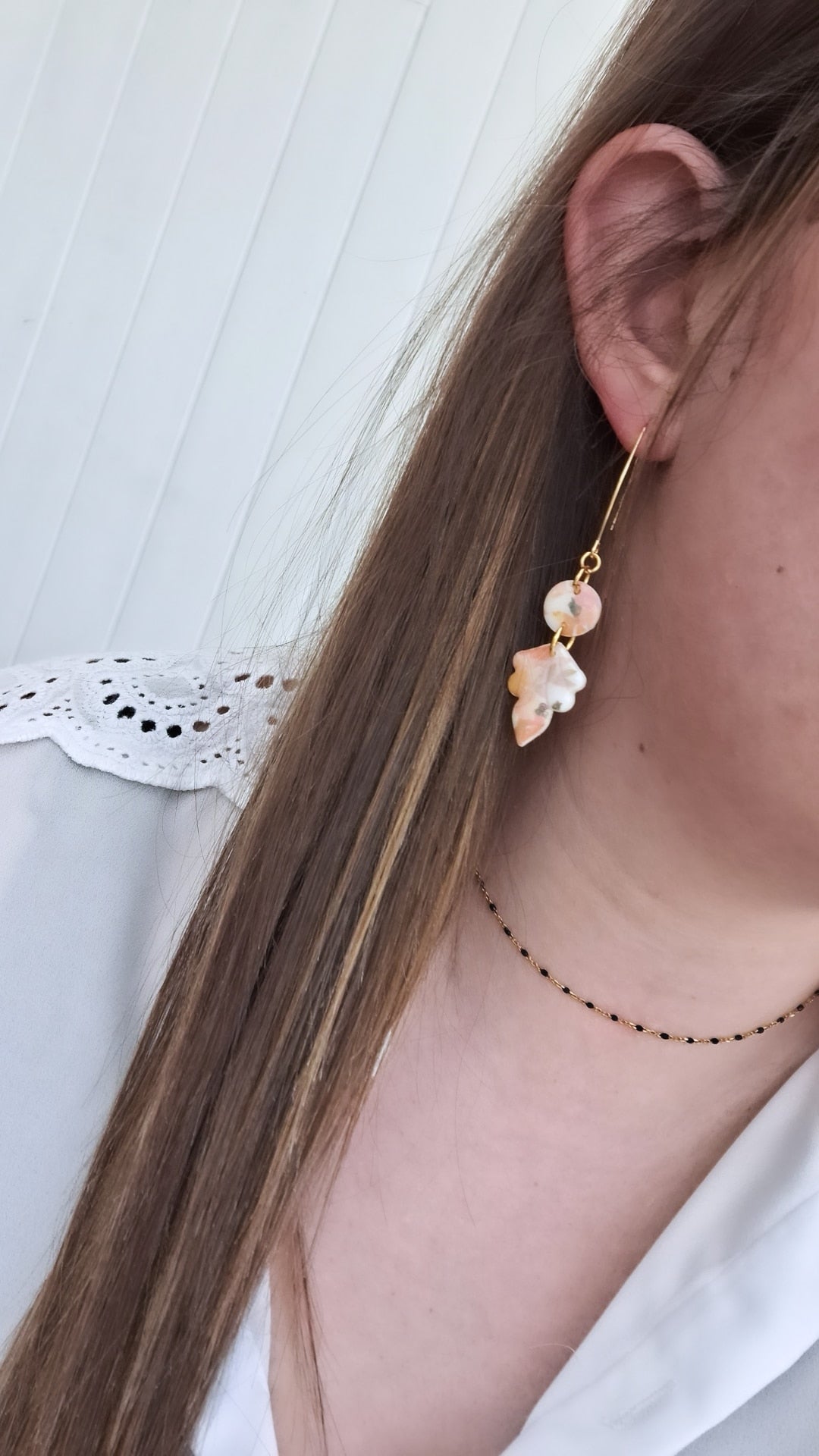 Boucle d'oreille - ORANGE & BLANC - Mille et Douces Créations