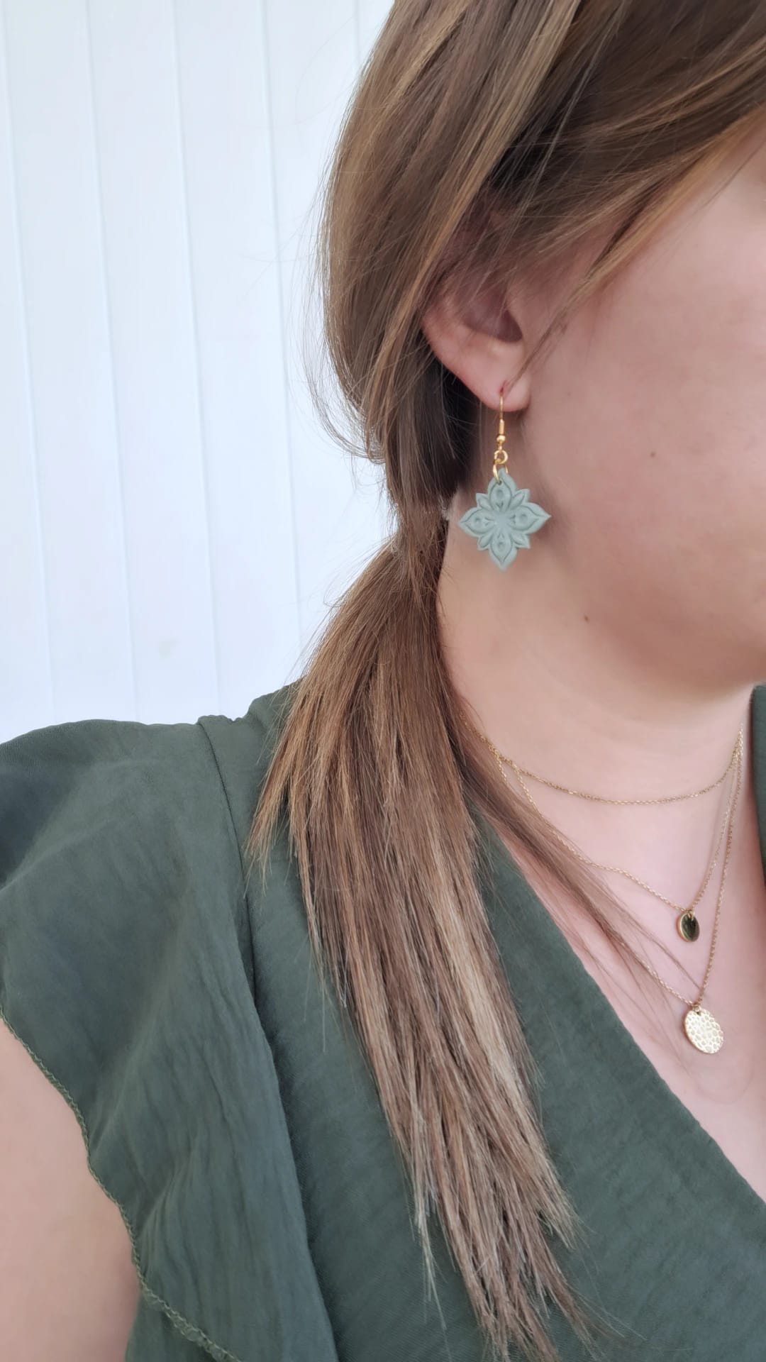 Boucle d'oreille - Vert kaki - Mille et Douces Créations