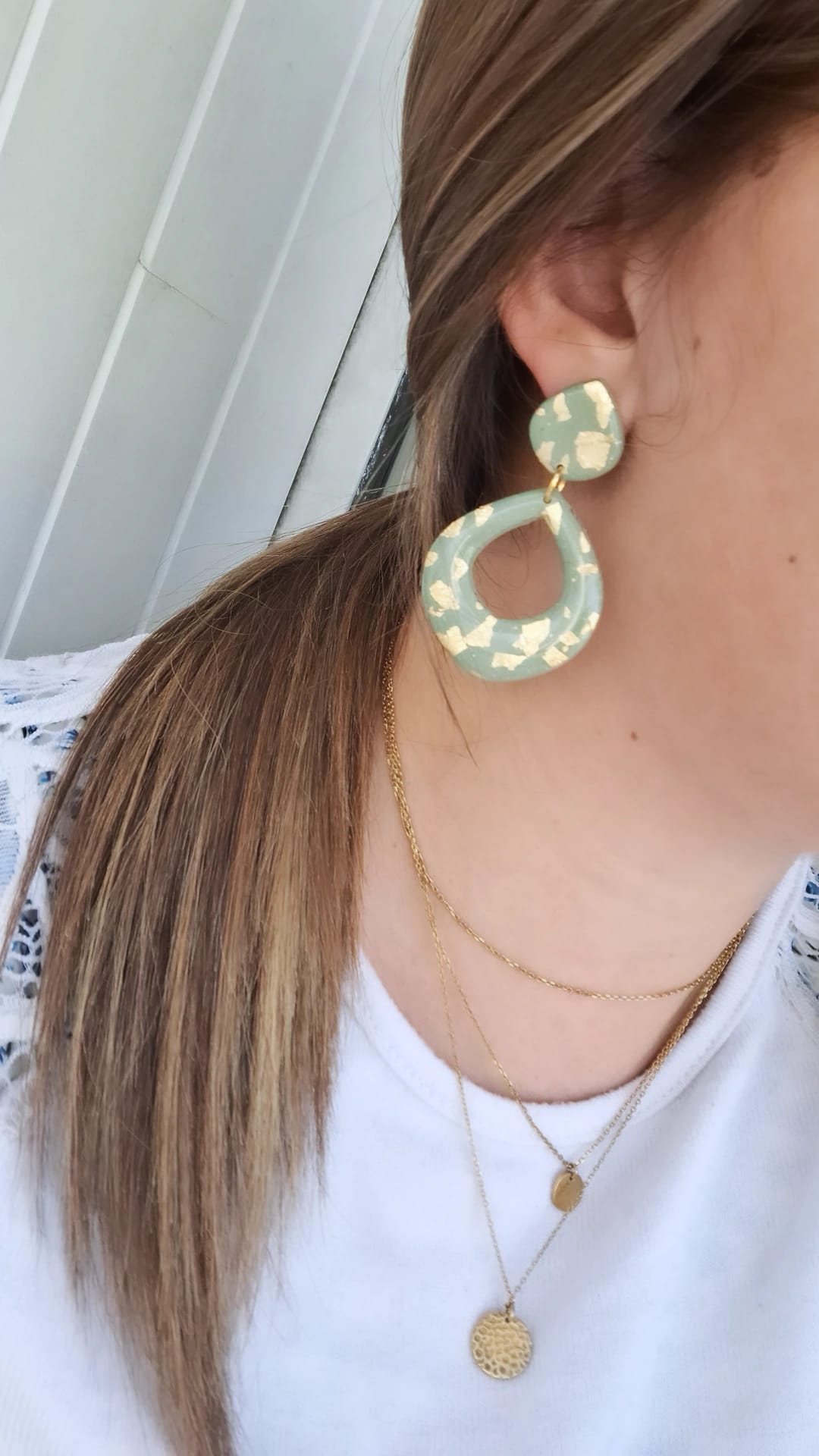 Boucle d'oreille - Vert & Or - Mille et Douces Créations