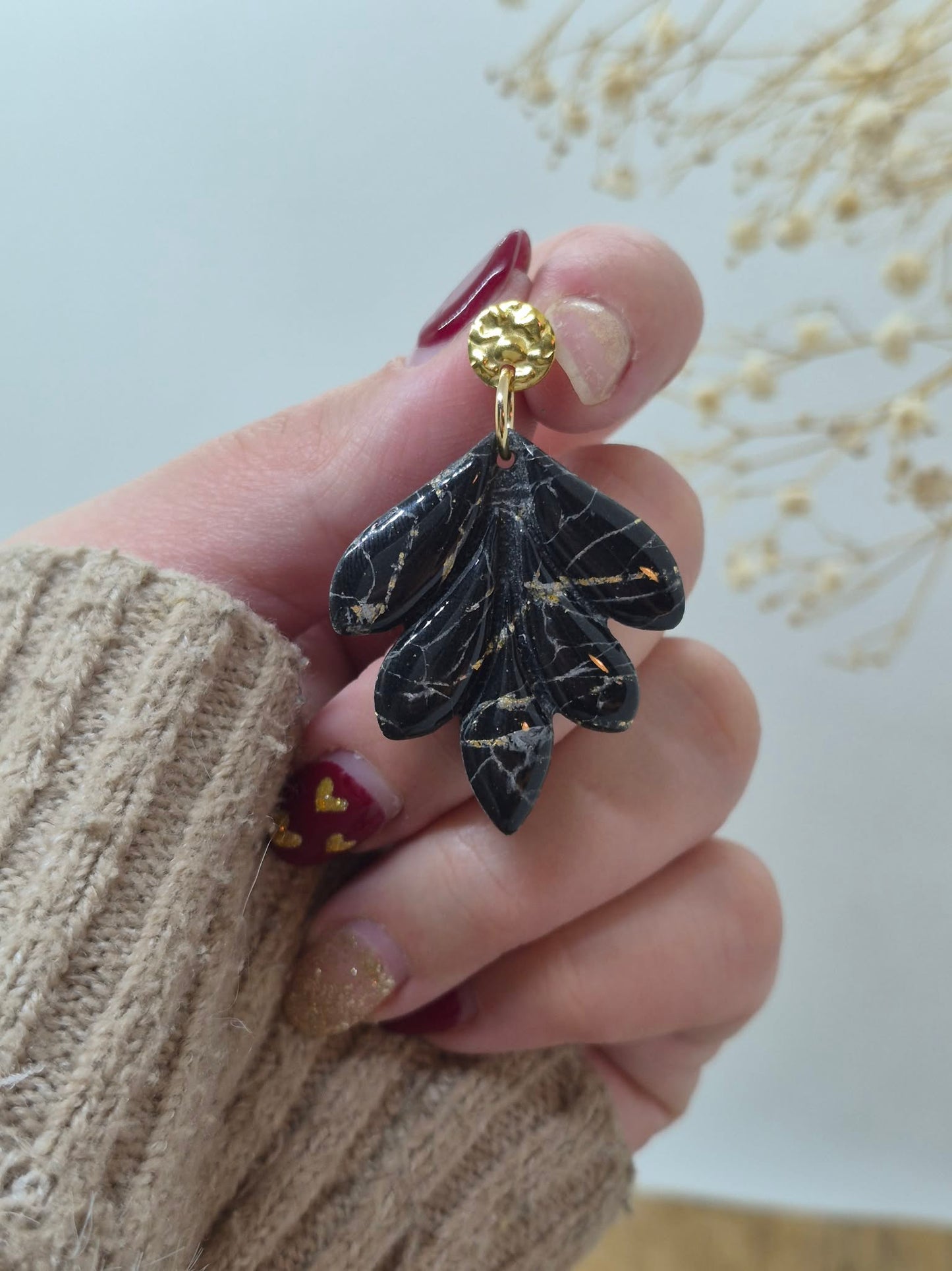 Boucle d'oreille - Noir marbré
