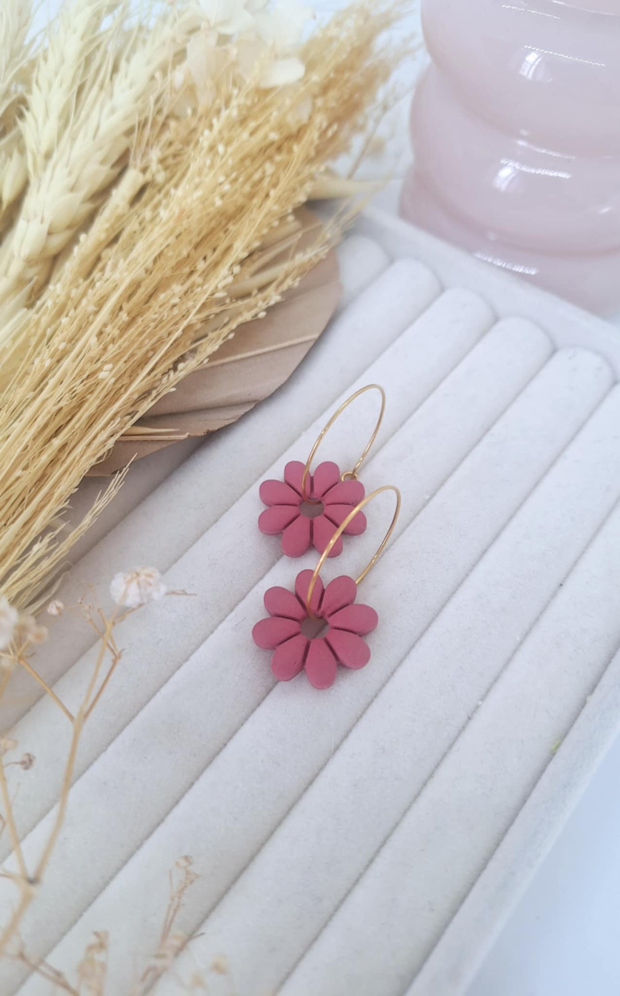 Créole interchangeable - Fleur JADE - Vieux rose