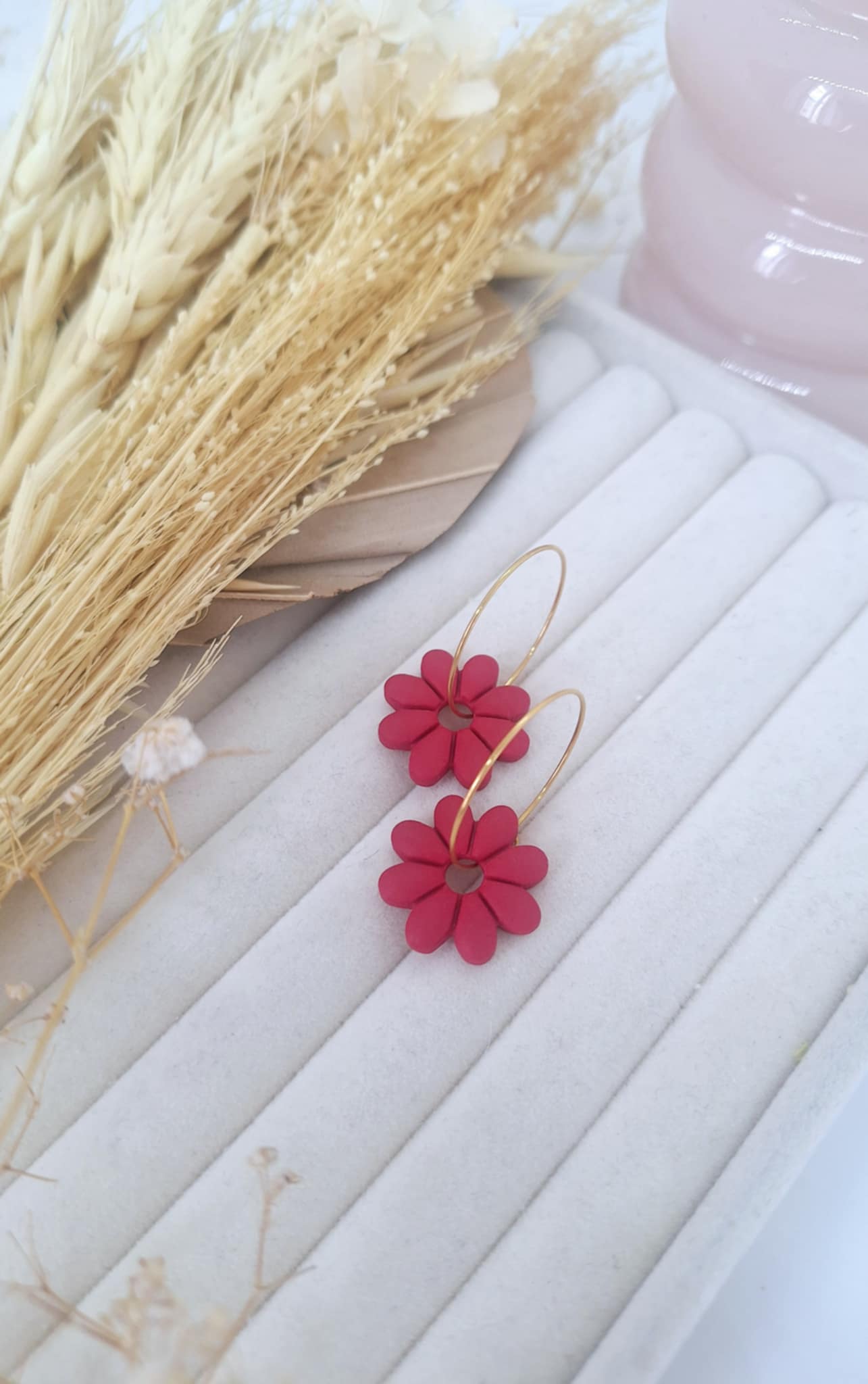 Créole interchangeable - Fleur JADE - Rouge Carmin