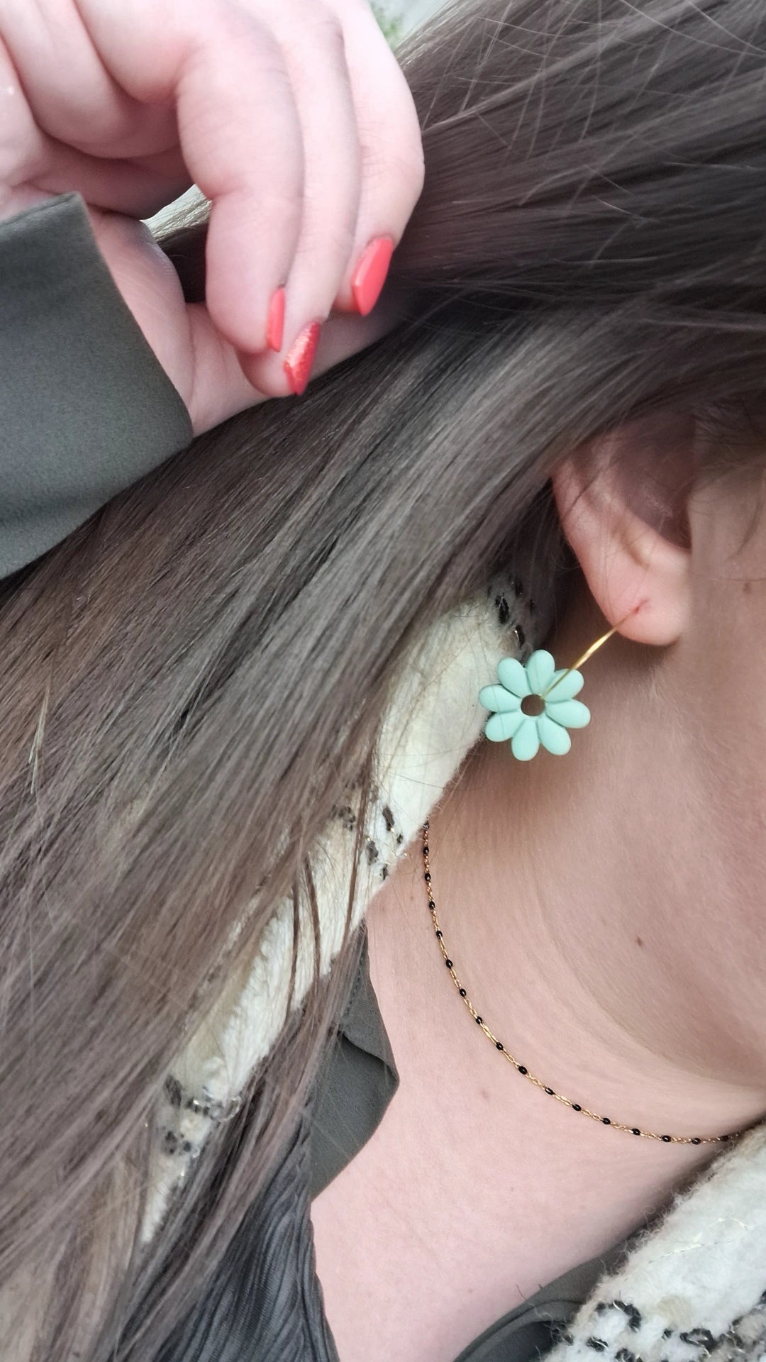 Créole interchangeable - Fleur JADE - Vert d'eau