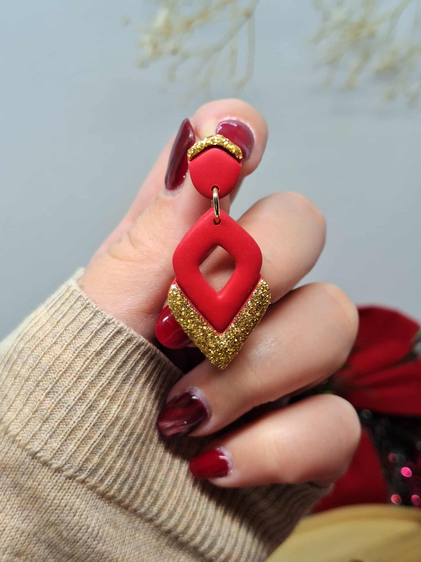 Boucle d'oreille - LAURA - Rouge et Or