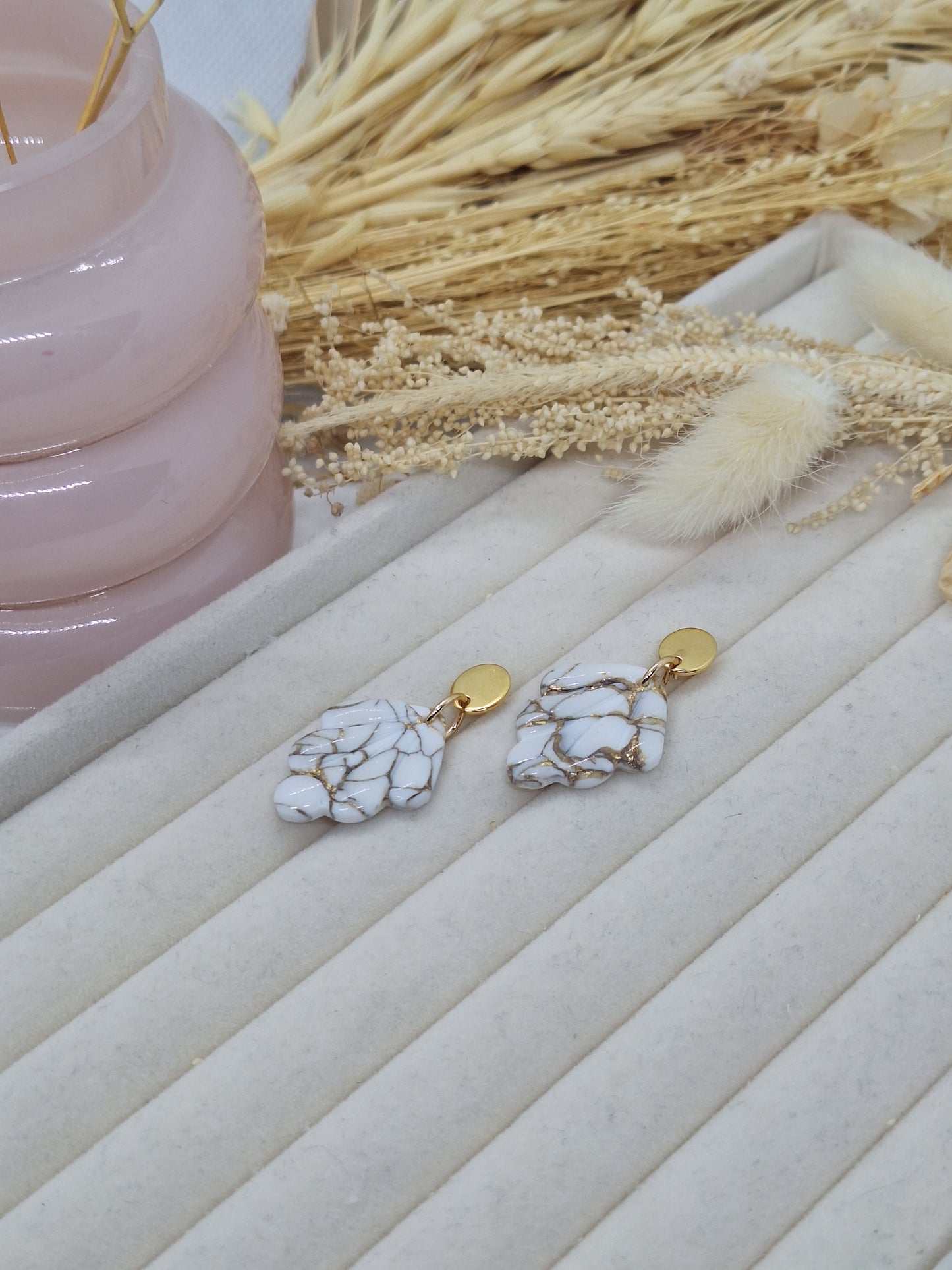 Boucle d'oreille - Effet Marbré - Blanche