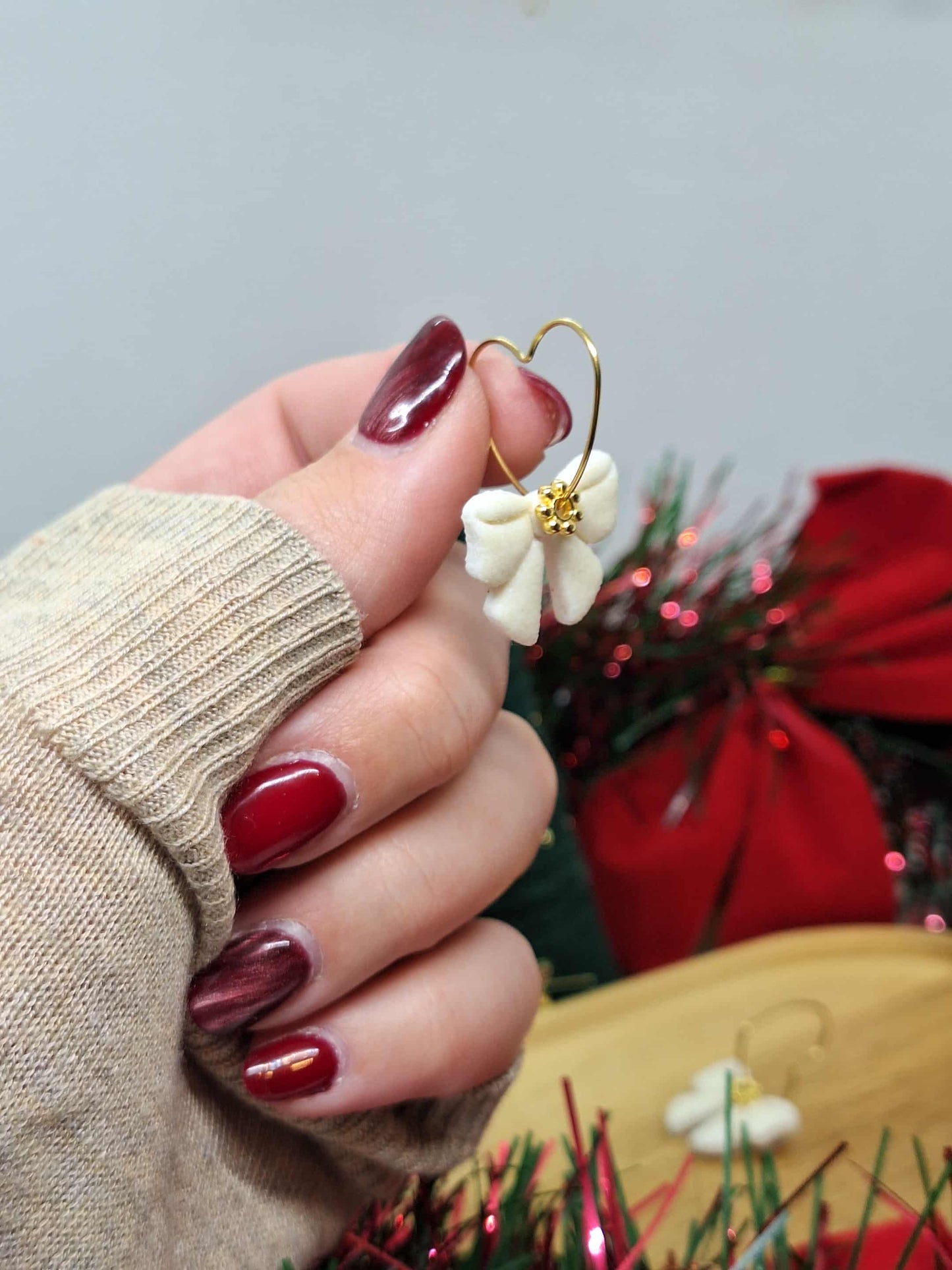 Créole Cœur- Noeud blanc nacrée à paillette