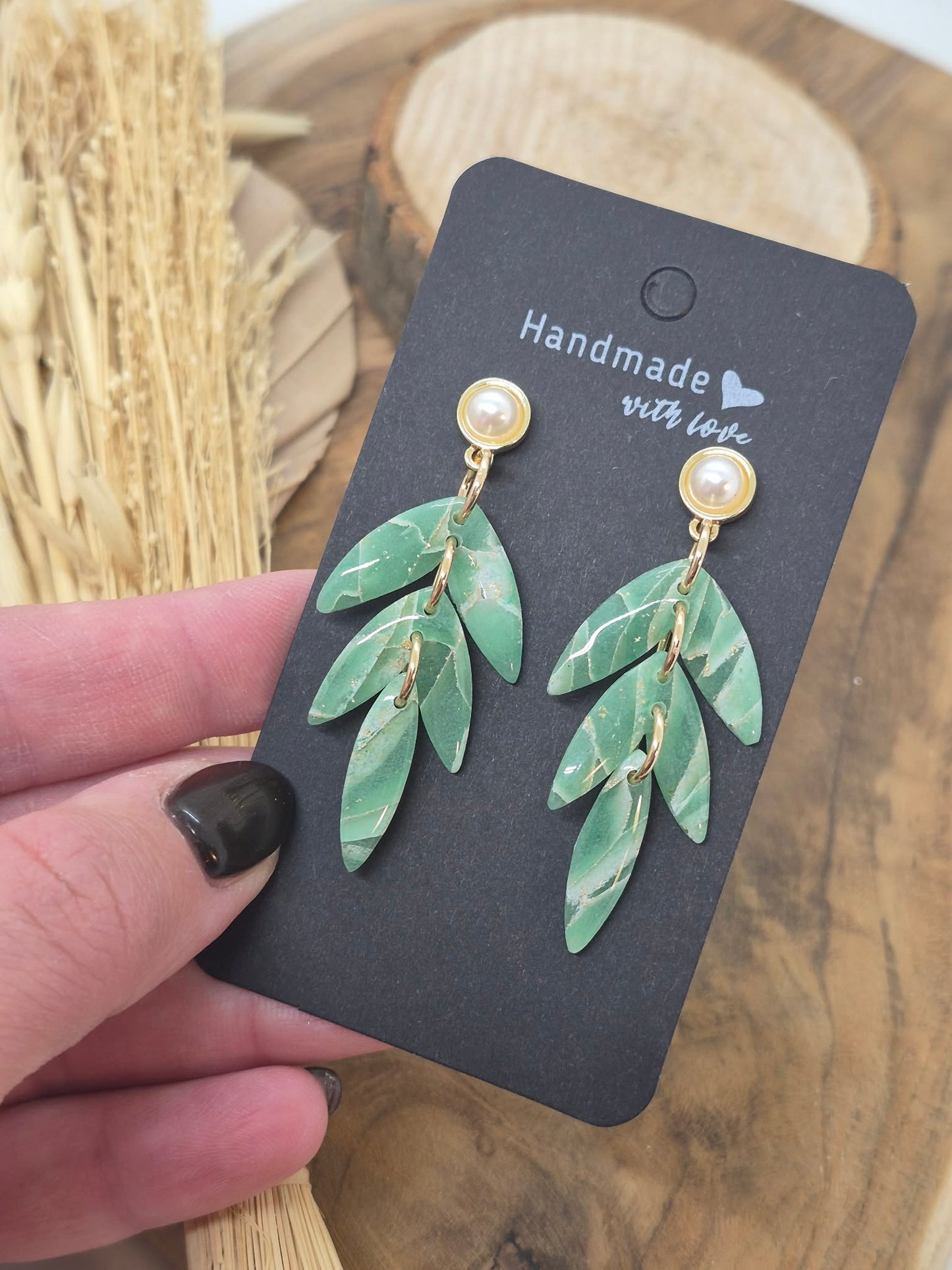 Boucle d'oreille Vert d'eau & Perle Nacré