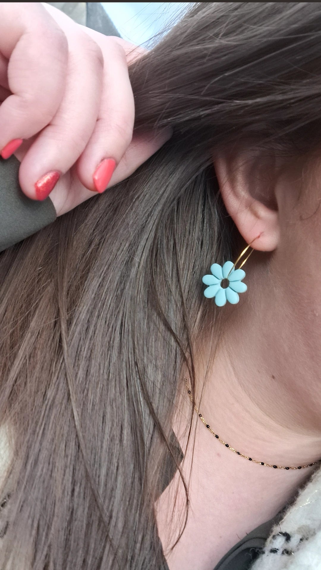 Créole interchangeable - Fleur JADE - Bleu ciel