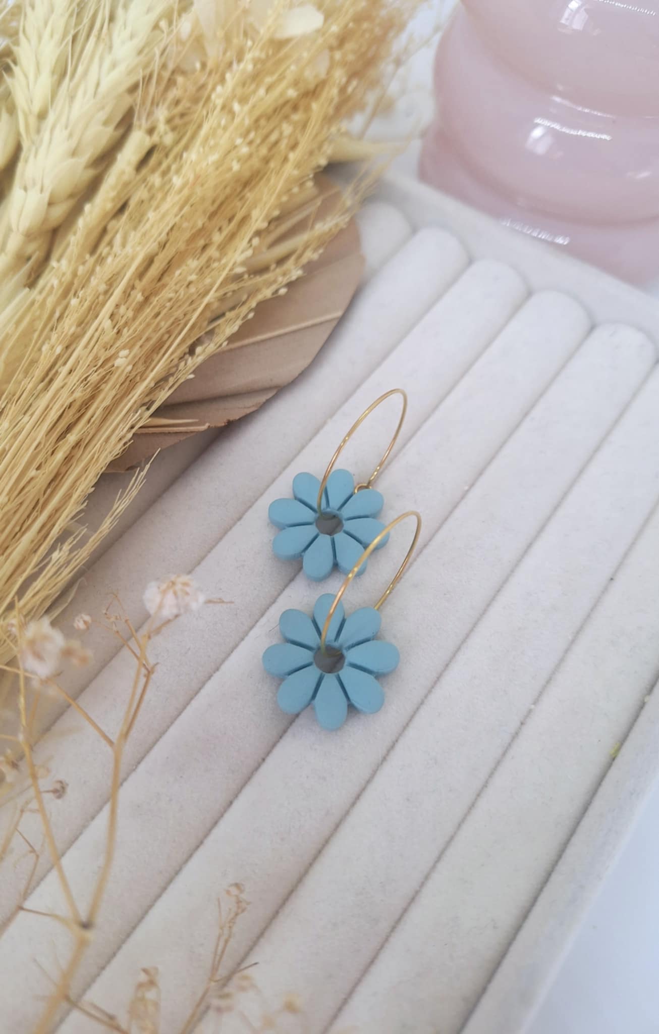 Créole interchangeable - Fleur JADE - Bleu ciel