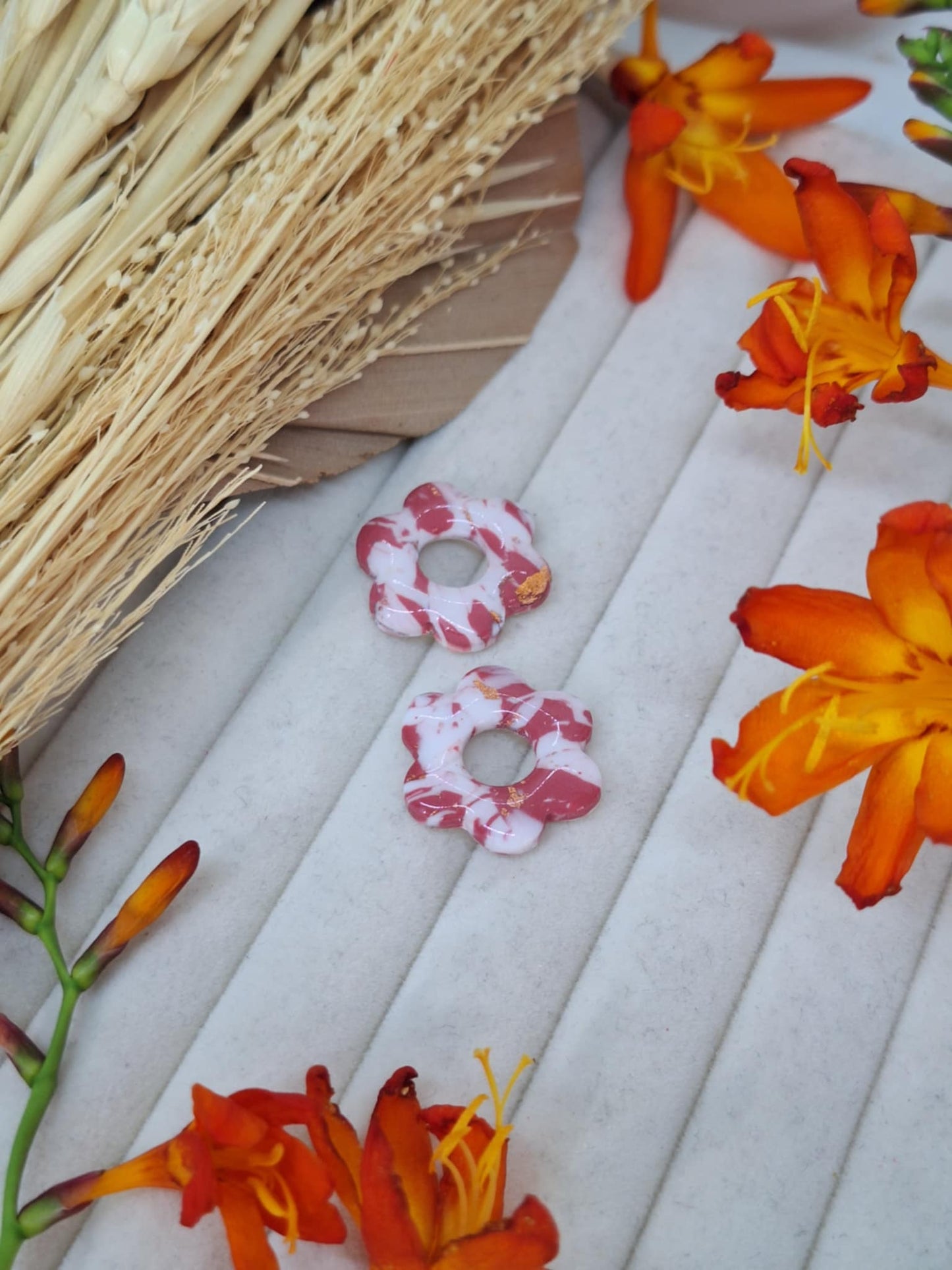 Pampille - Vieux rose - Blanc - Feuille rosé