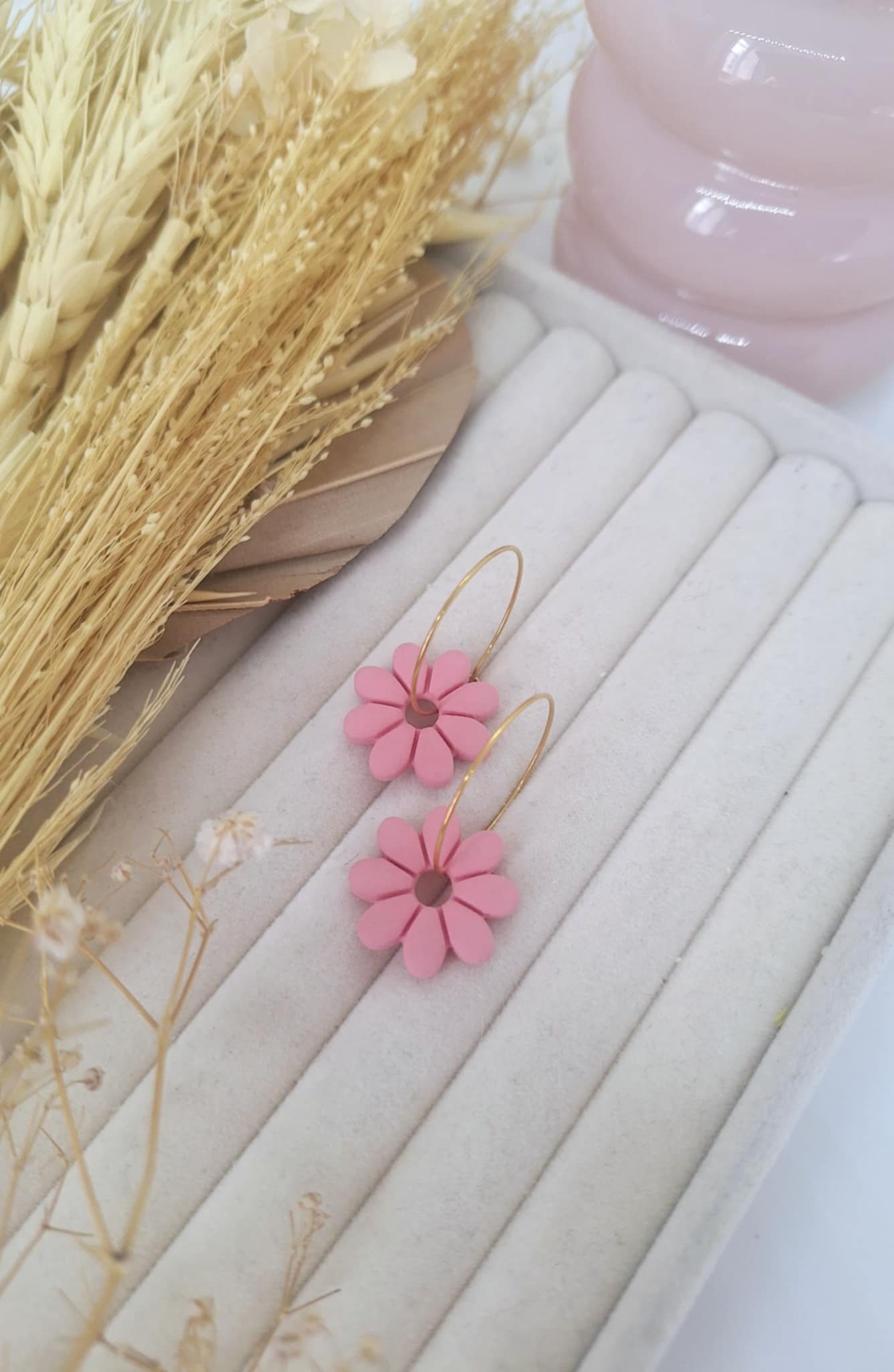 Créole interchangeable - Fleur JADE - Rose pâle