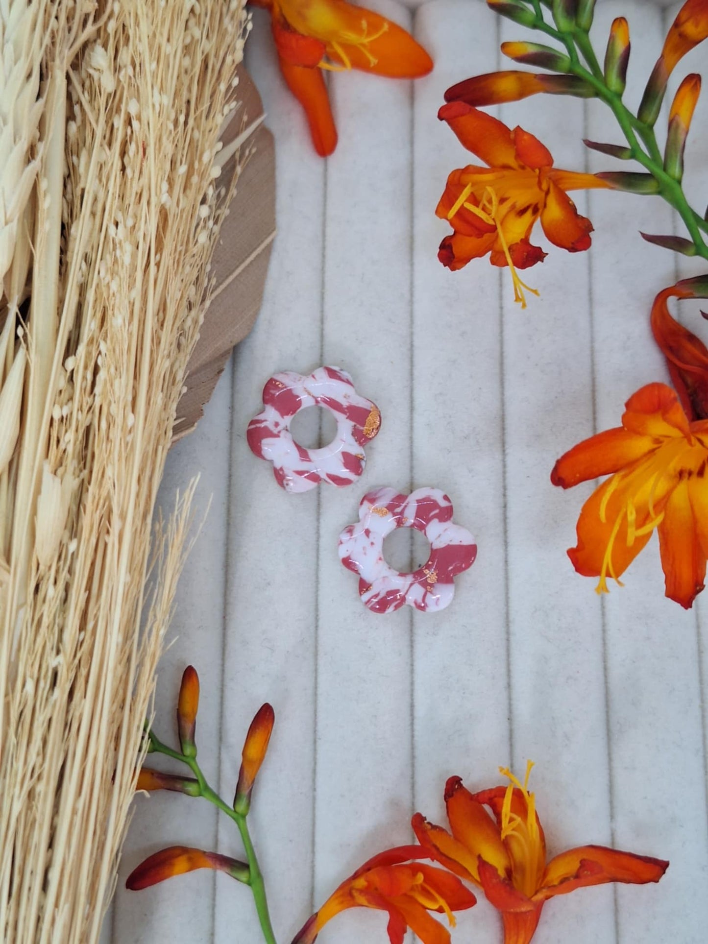 Pampille - Vieux rose - Blanc - Feuille rosé
