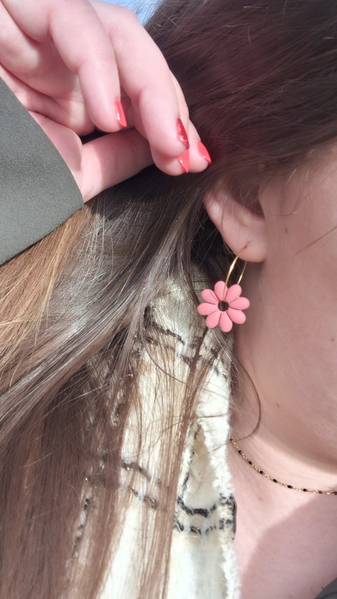 Créole interchangeable - Fleur JADE - Vieux rose