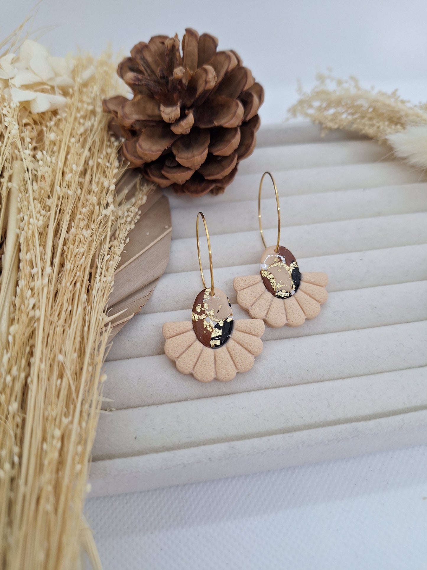 Boucle d'oreille - LIZA - Beige/Noir/Dorée/Marron