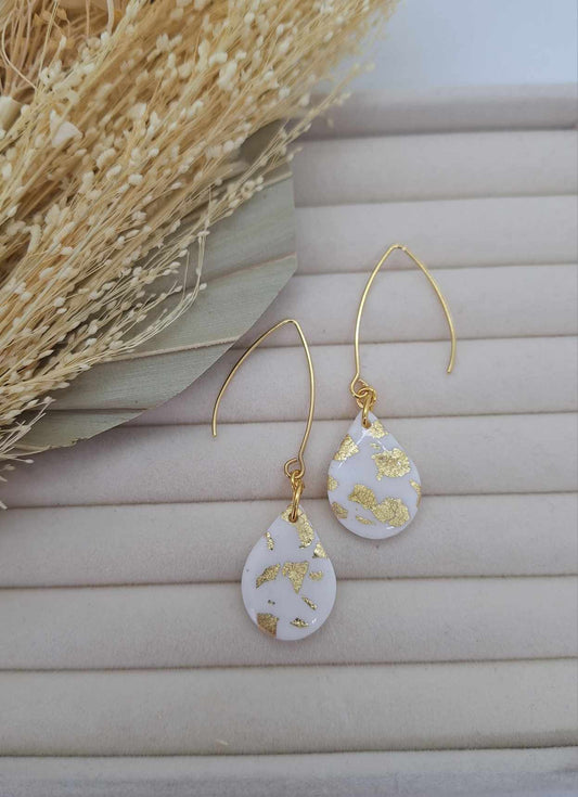 Boucle d'oreille - Blanc & Or - Mille et Douces Créations