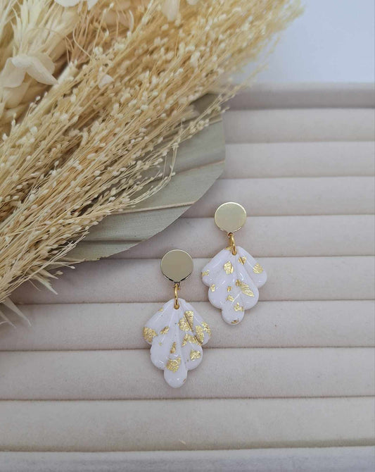 Boucle d'oreille - Blanc & Or - Mille et Douces Créations