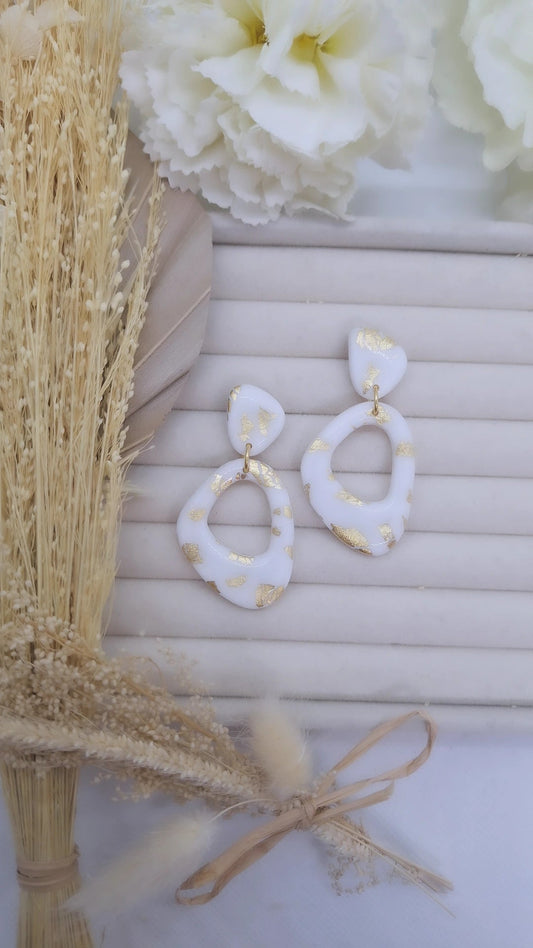 Boucle d'oreille - BLANC & OR - Mille et Douces Créations