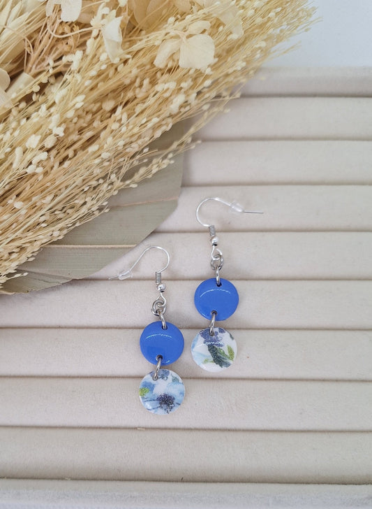 Boucle d'oreille - BLEU & BLANCHE version argentée - Mille et Douces Créations