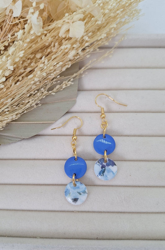 Boucle d'oreille - BLEU & BLANCHE version dorée - Mille et Douces Créations