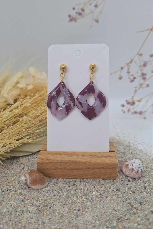 Boucle d'oreille - Bordeaux, Argentée & Transparent - Mille et Douces Créations