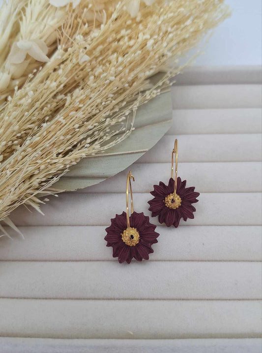 Boucle d'oreille - Fleur bordeaux - Mille et Douces Créations