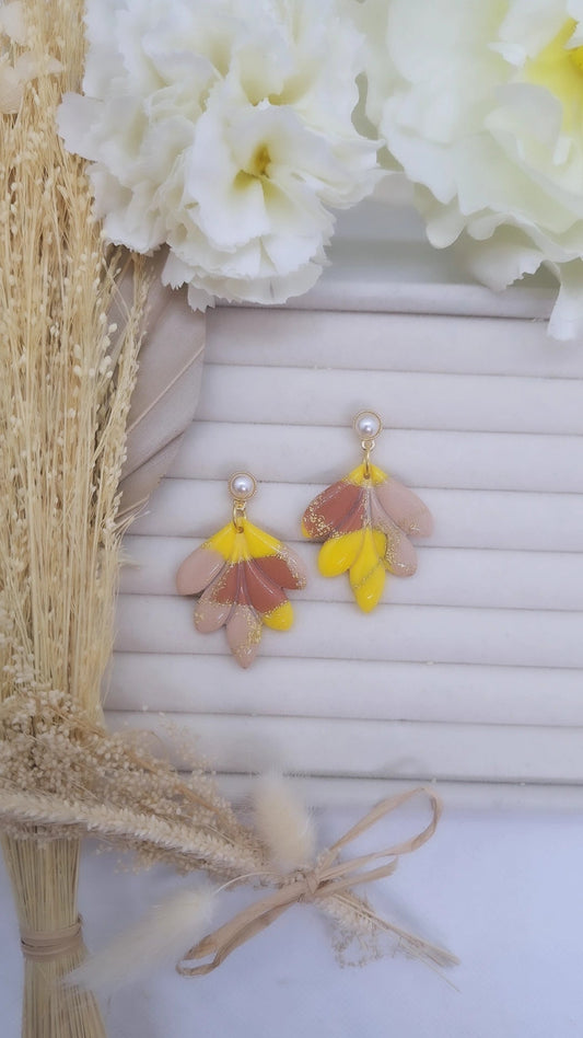 Boucle d'oreille - JAUNE & MARRON - Mille et Douces Créations