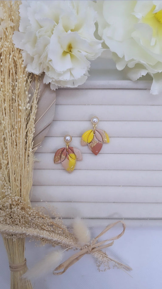 Boucle d'oreille - JAUNE & MARRON - Mille et Douces Créations