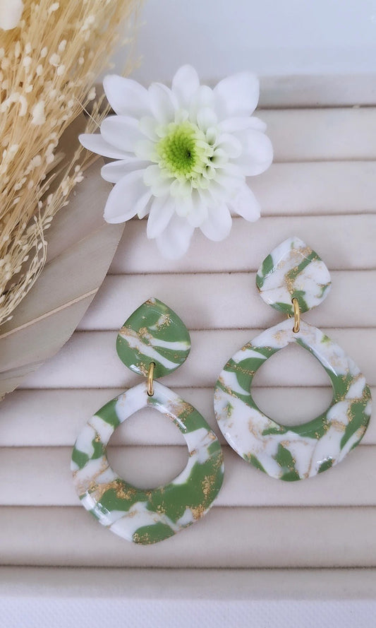 Boucle d'oreille - VERT & BLANC - Mille et Douces Créations