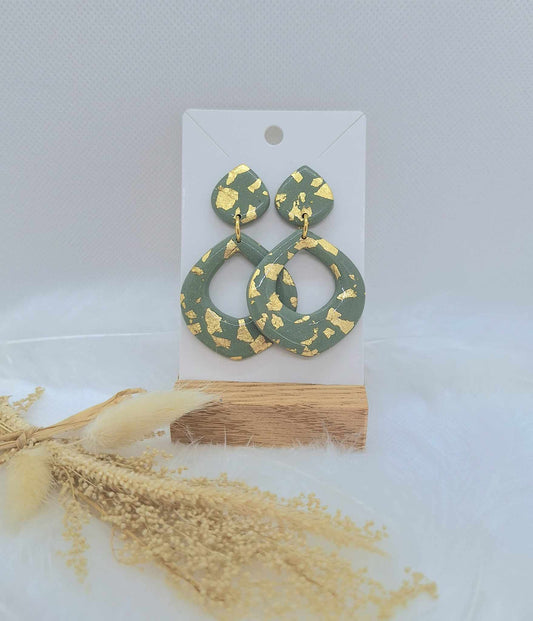 Boucle d'oreille - Vert & Or - Mille et Douces Créations