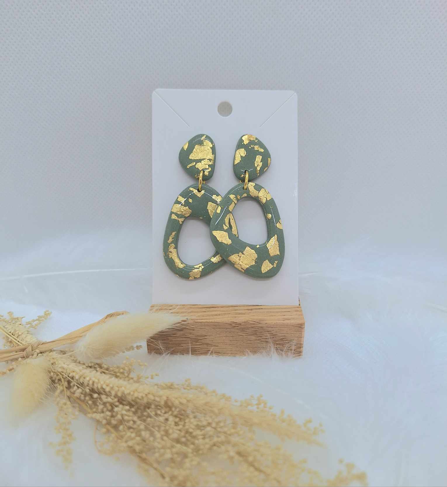 Boucle d'oreille - Vert & Or - Mille et Douces Créations