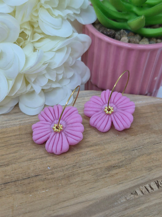 Boucle d'oreille- Fleur rose