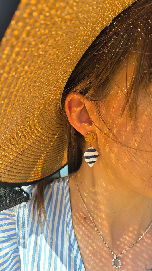 Boucle d'oreille - Rayure bleu et blanc