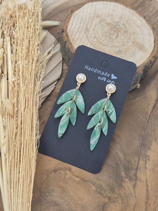 Boucle d'oreille Vert d'eau & Perle Nacré