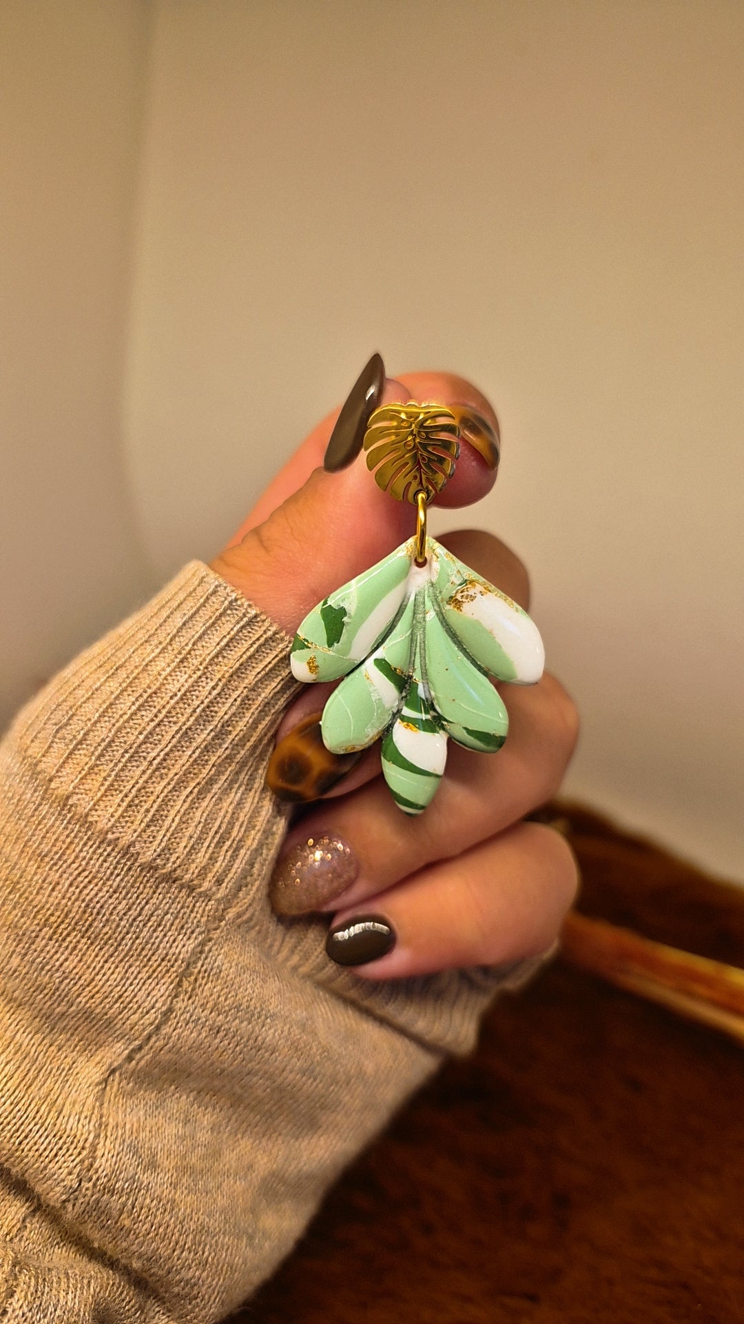 Boucle d'oreille - Vert sauge et Blanc