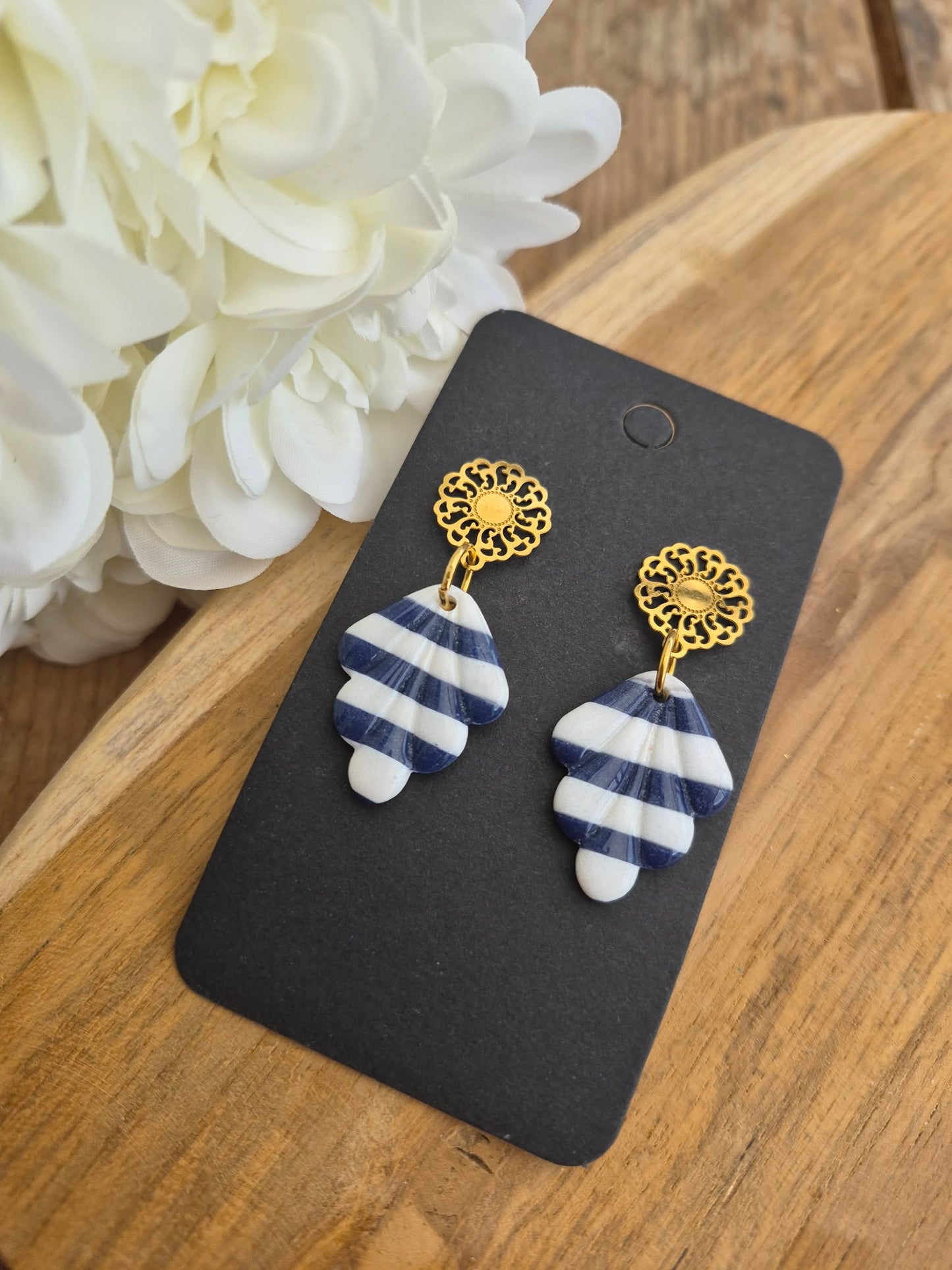 Boucle d'oreille - Rayure bleu et blanc