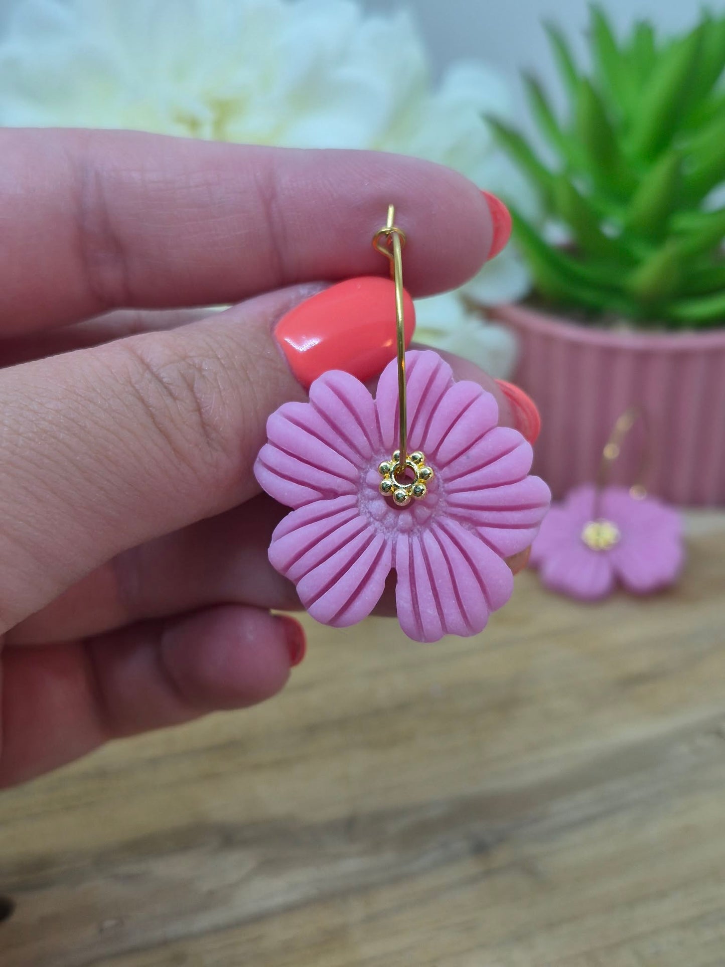 Boucle d'oreille- Fleur rose