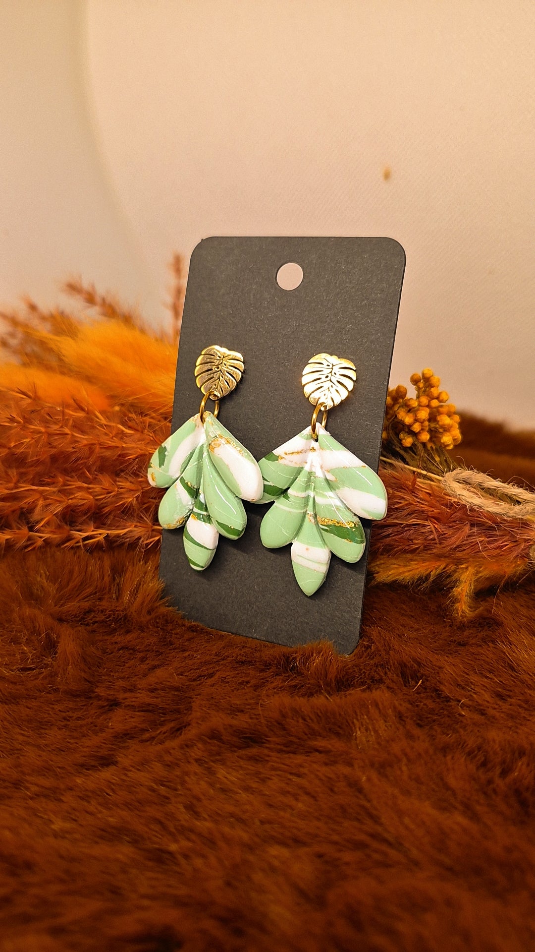 Boucle d'oreille - Vert sauge et Blanc