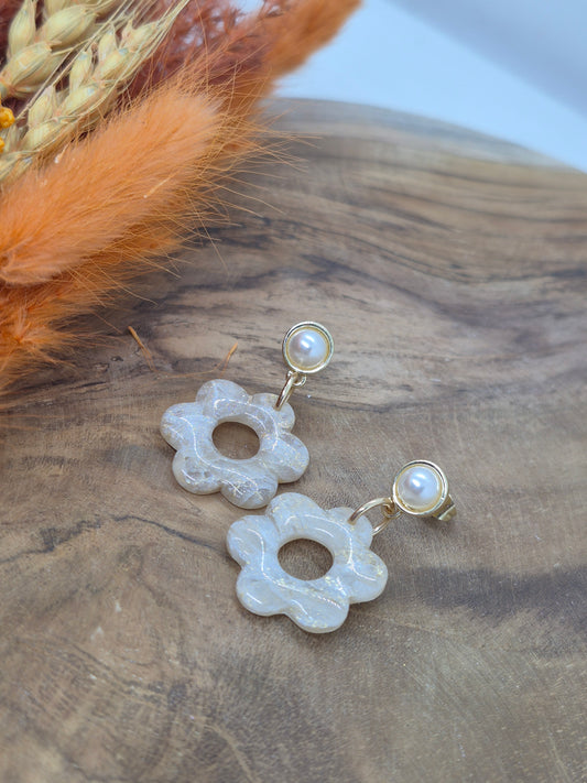 Boucle d'oreille - FLORA - Nacrée & Dorée