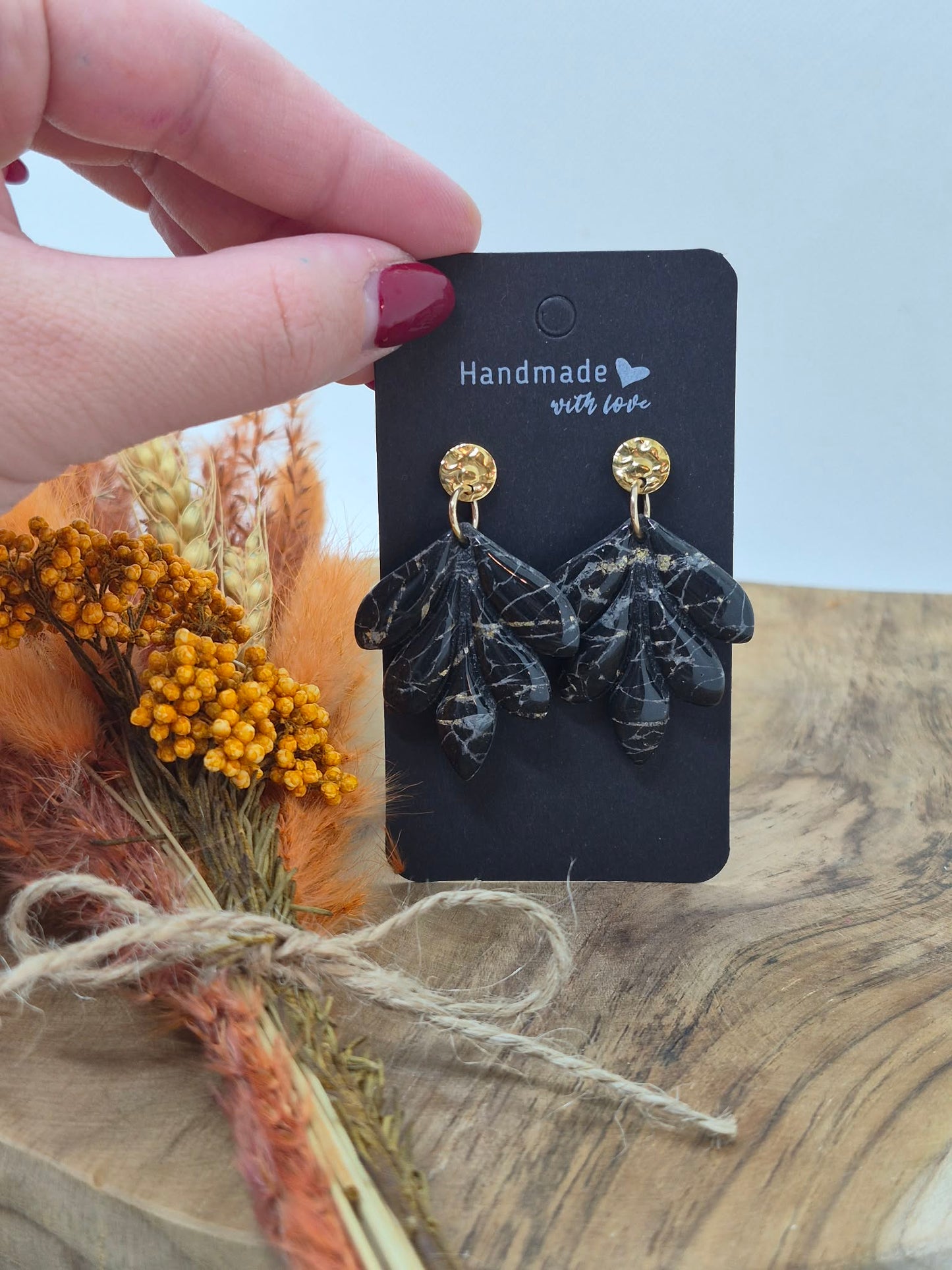 Boucle d'oreille - Noir marbré